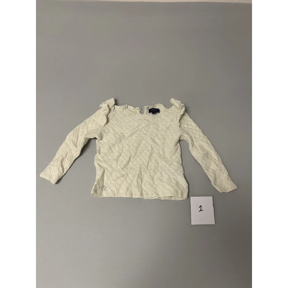Polo Ralph Lauren Baby Girls 2T Cream Diamond Knit Ruffle Shimmer Sweater Top